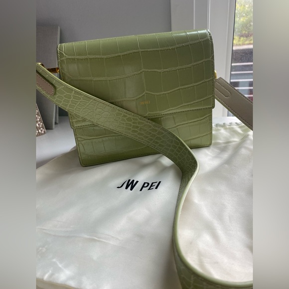 JW PEI Mini Flap Bag - Sage Green Croc × 1 - Picture 1 of 5